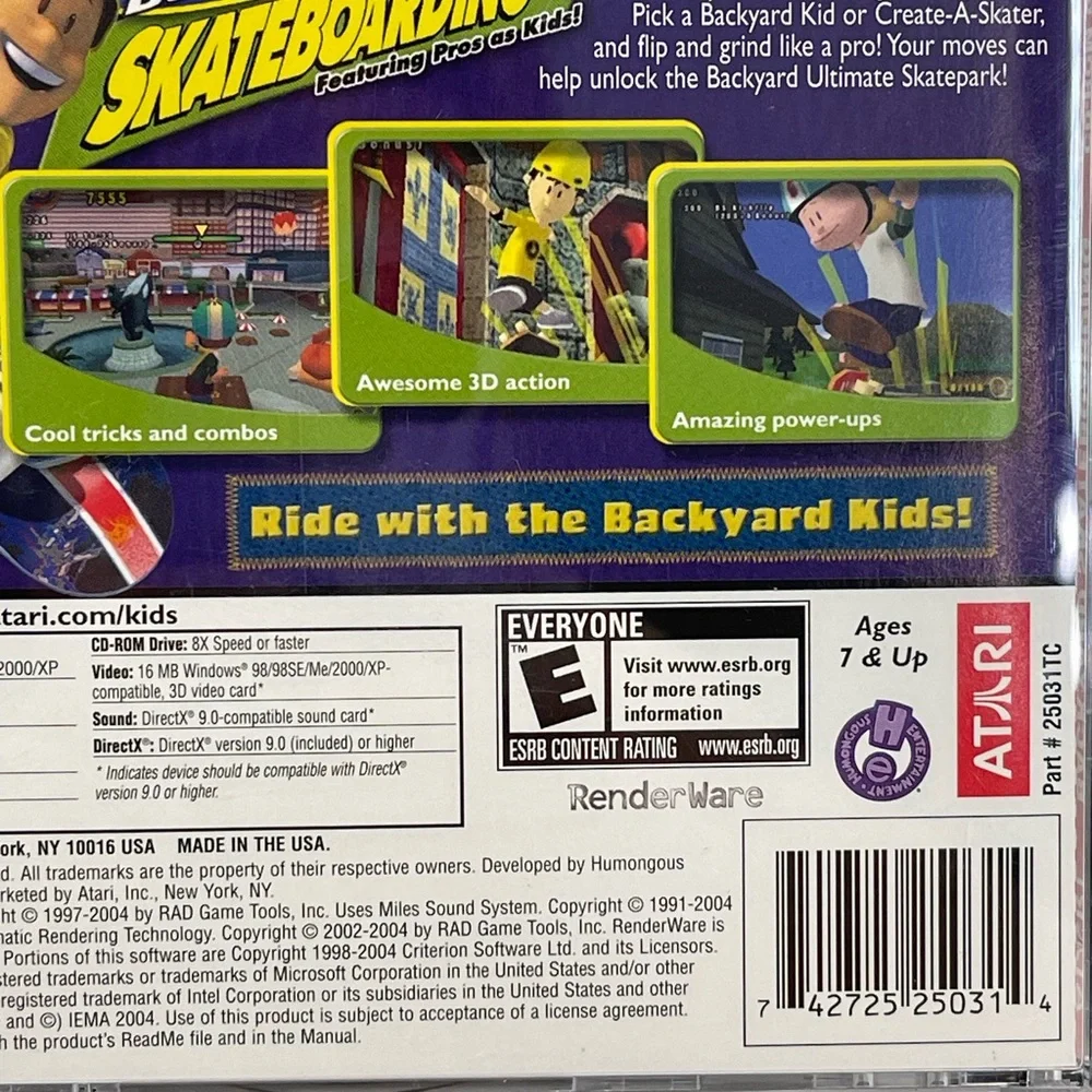 Atari Backyard Skateboarding Pros as Kids Andy McDonald PC CD-ROM Game Y2K VTG